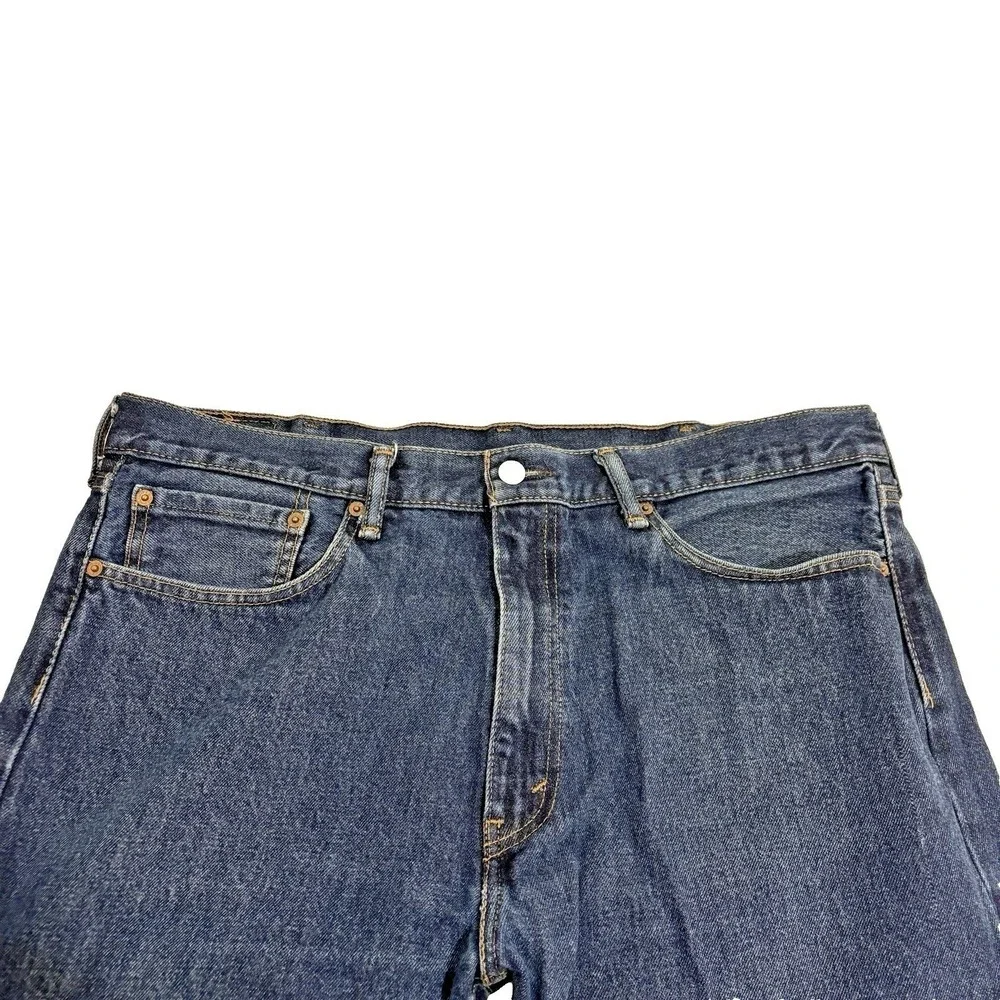 Levis 505 Regular Fit Straight Jeans Mens 38x30 Dark Blue Denim Mid Rise